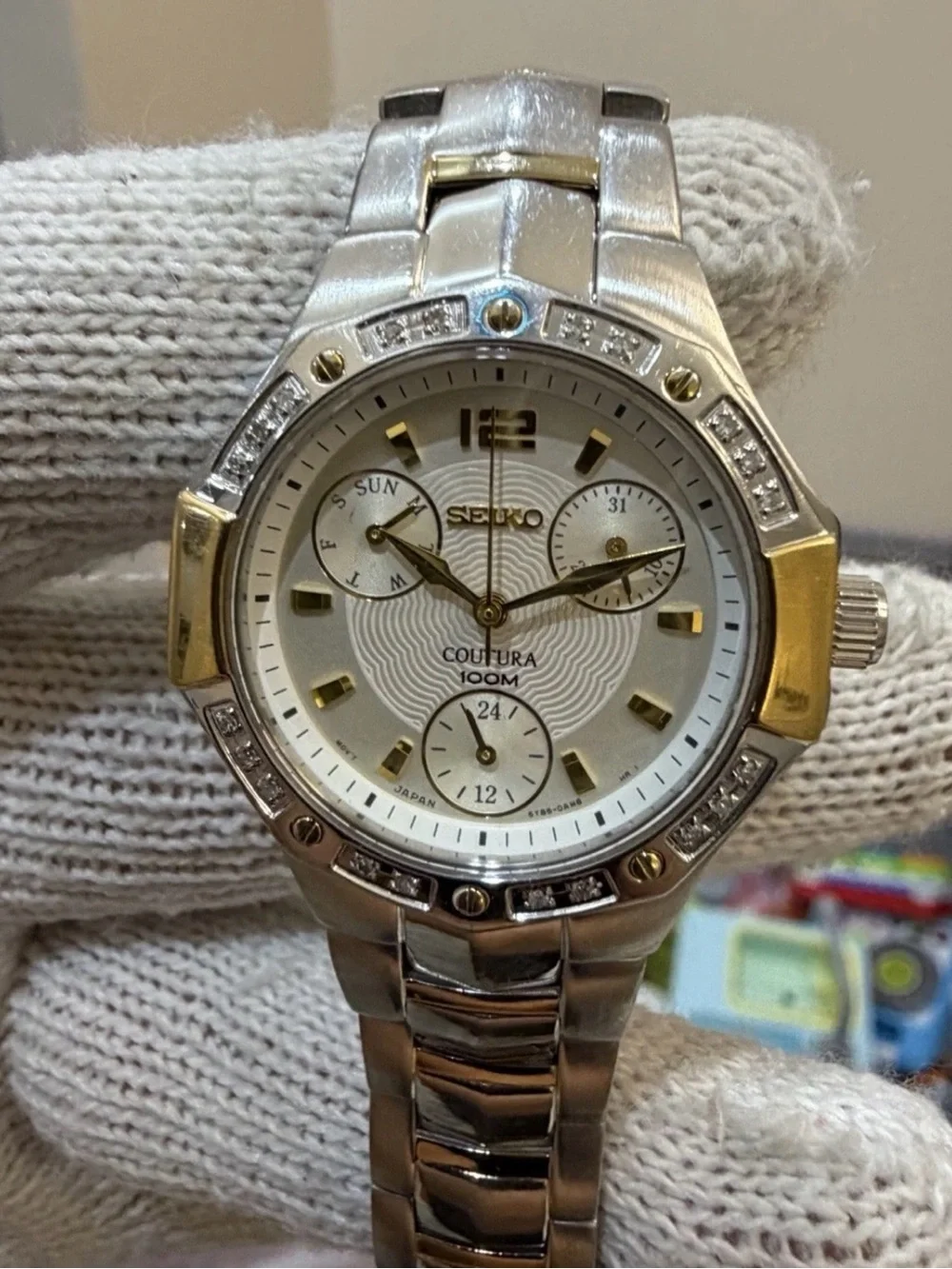 Seiko Coutura SUK008 Womens Diamond Watch Two Tone Multi Hand Calendar 100M